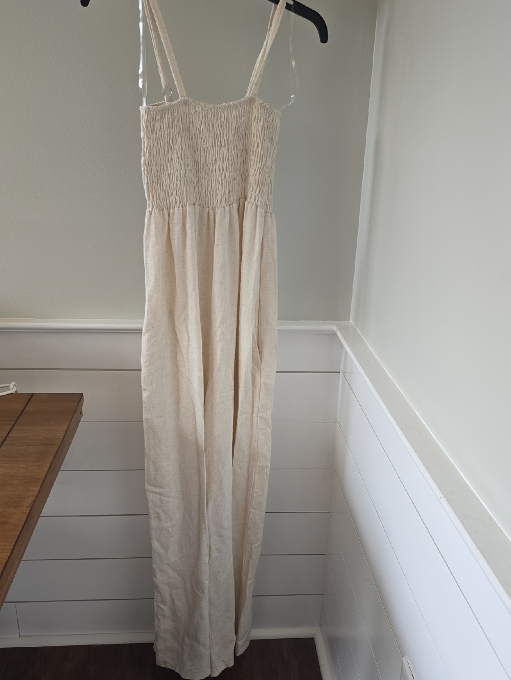 Cream Smocked Strap Jumpsuit